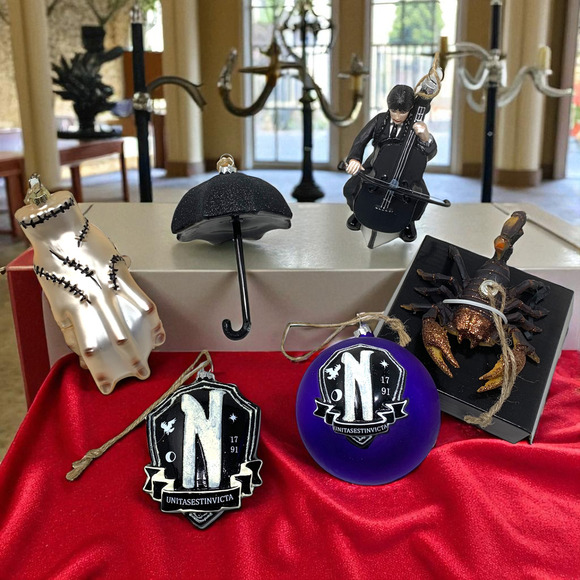 NEW Pottery Barn x Wednesday Addams Lot of 6 Ornaments Christmas Halloween Decor - Picture 3 of 13